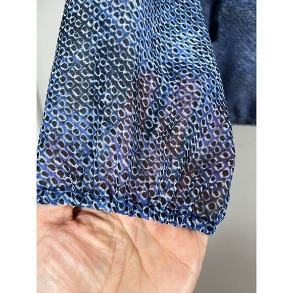 Lane Bryant Top Women 18 Blue Neutral Animal Print Tassel Coastal Preppy Classic - Picture 3 of 13